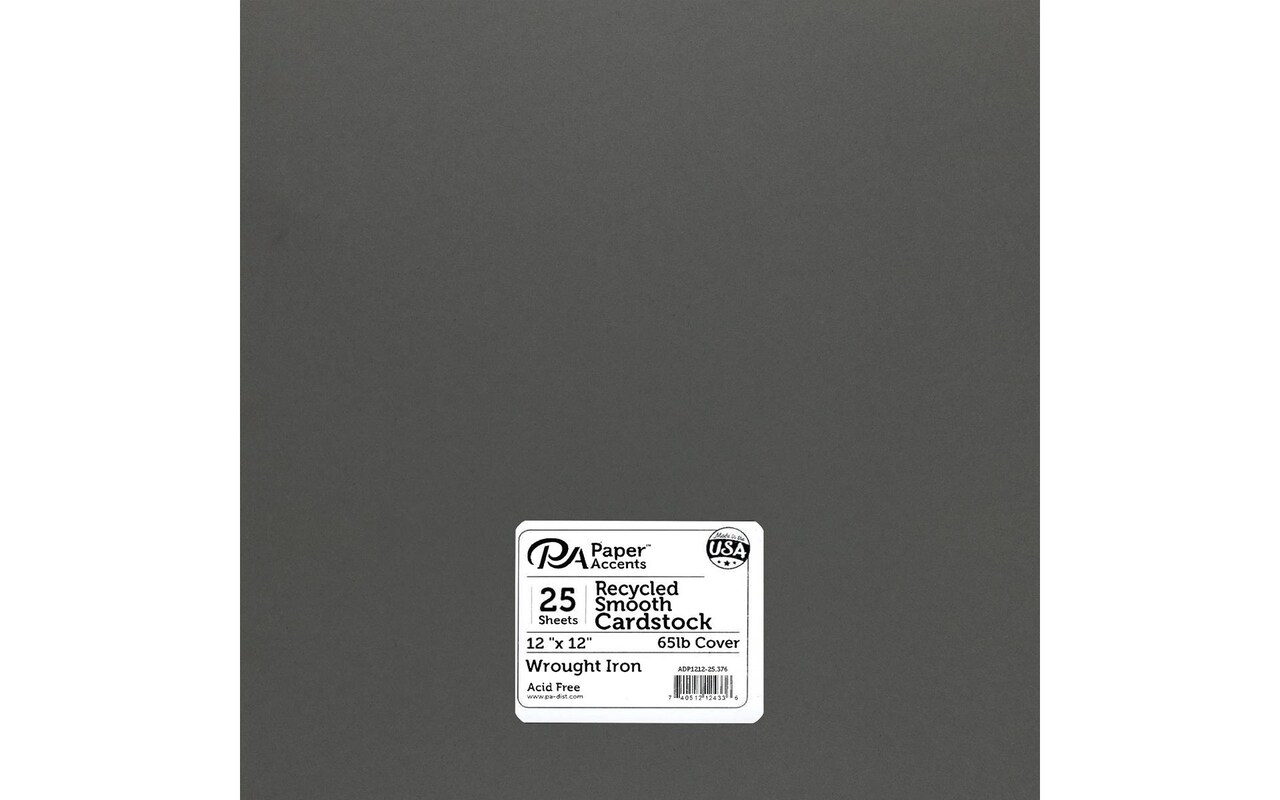 PA Paper Accents Recycled Cardstock 12" x 12" Wrought Iron, 65lb colored cardstock paper for card making, scrapbooking, printing, quilling and crafts, 25 piece pack